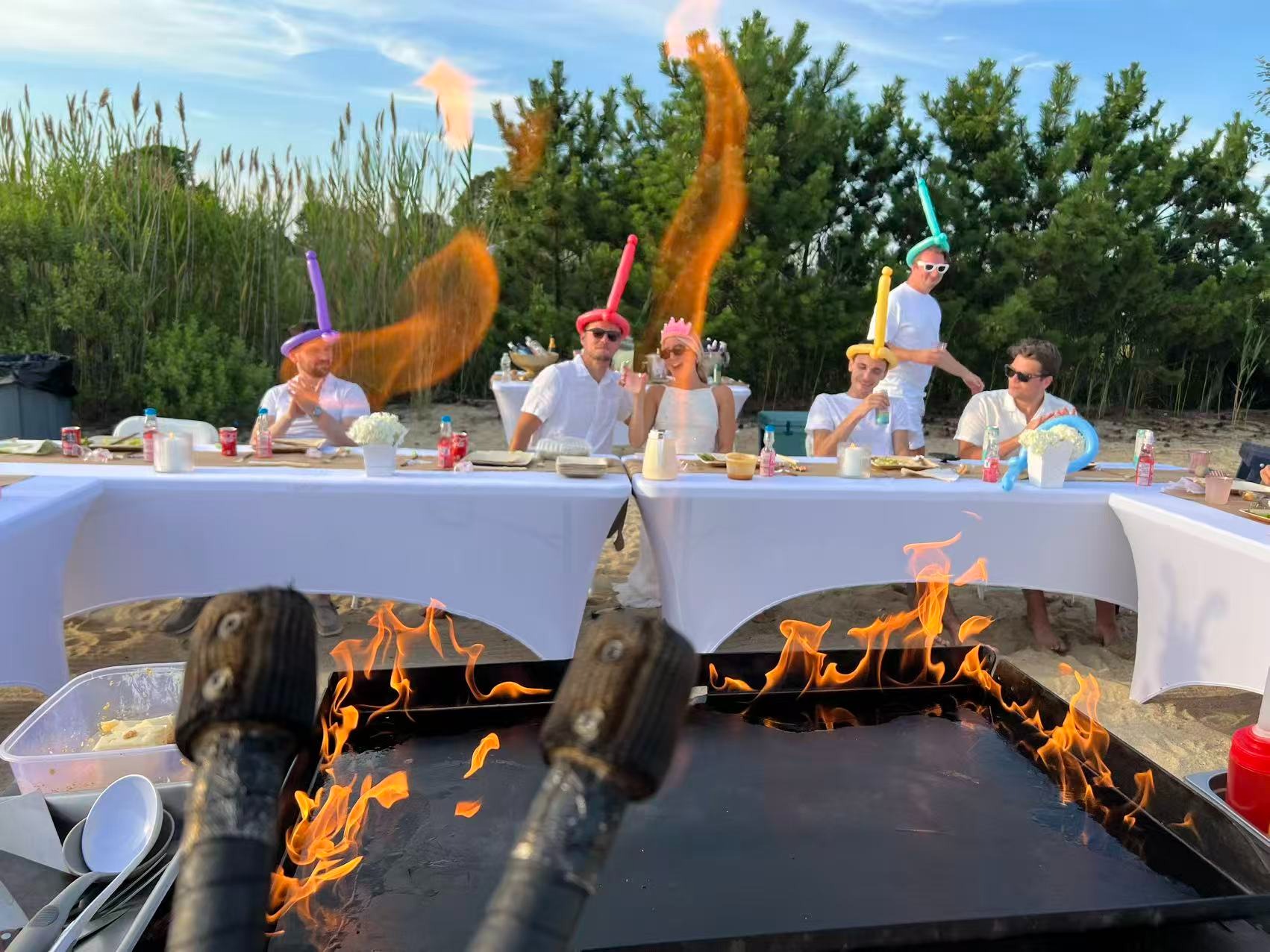 Birthday hibachi party celebration in Maine with cake and chef