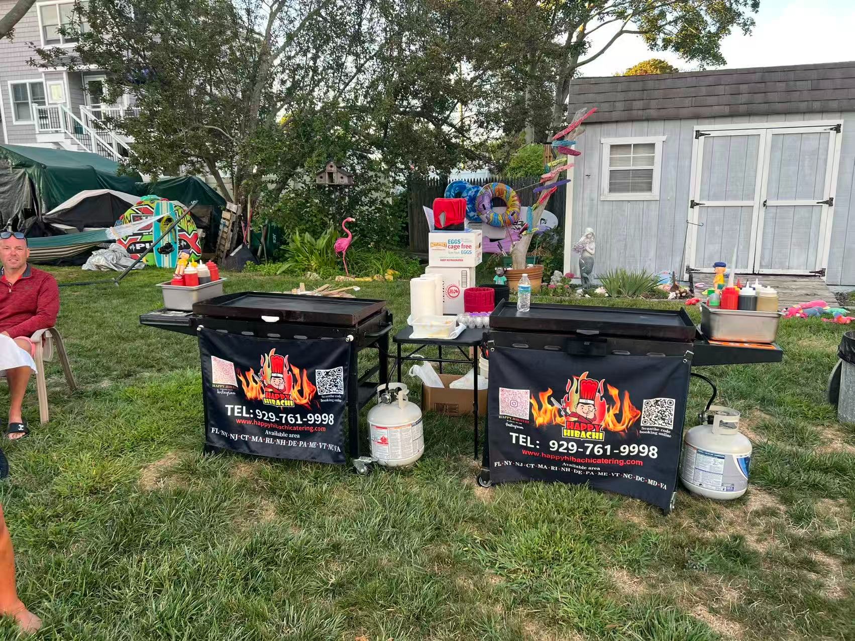 Hibachi chef preparing food for Maine home catering event